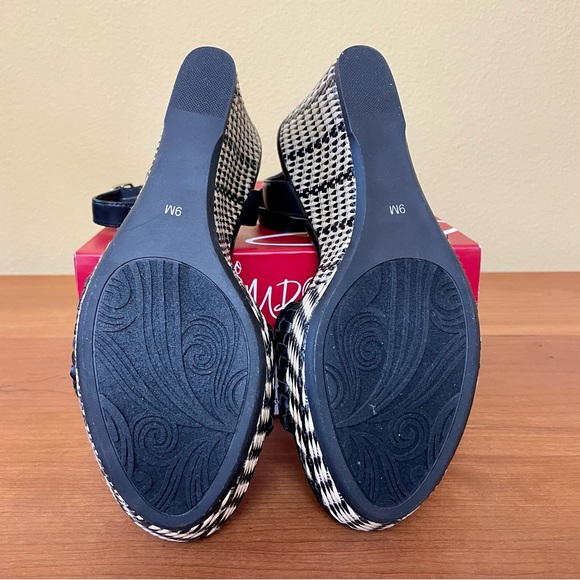 Impo Wedge Platform Chevron Print Heel Black Cream Faux Leather Ankle Strap 9M - Picture 7 of 11